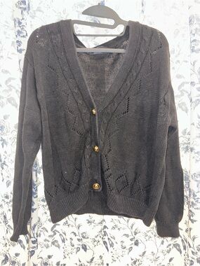 Hunter Black Knit V-Neck Cardigan with Gold Buttons